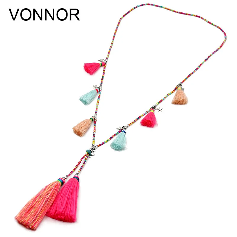 

VONNOR Jewelry Women Statement Necklace Bohemian Handmade Colorful Strand Tassel Pendant Female Accessories Necklace for Dress