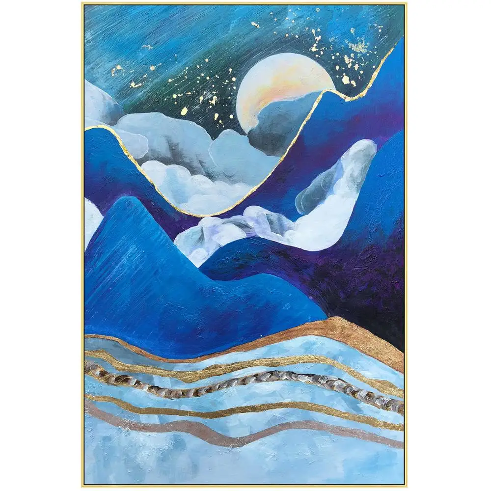 Goede Moderne Abstracte Marineblauw Canvas Schilderijen Landschap Muur Decoratie Schilderen Decoratieve Foto 'S Voor Woonkamer