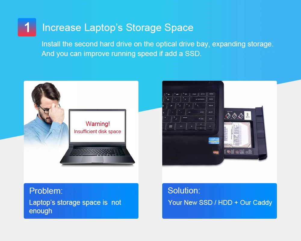 CHIPAL Универсальный 2-й HDD Caddy 9,5 мм SATA 3,0 для 2,5 ''2 ТБ 9 мм 7 мм SSD жесткий диск чехол Корпус для ноутбука DVD-ROM Optibay ODD