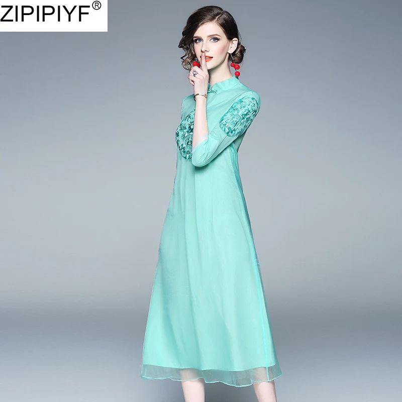 Уличная женская одежда 2019 новая весенняя мода вышивка цветы 3/4 рукав Стенд