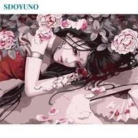 sdoyuno frame anime women diy painting by number artwork painting calligraphy acrylic modern wall art picture for home decor