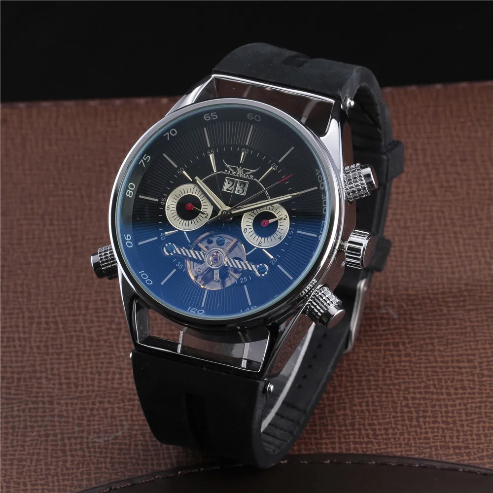 Автоматические механические часы JARAGAR Tourbillon мужские с резиновым календарем