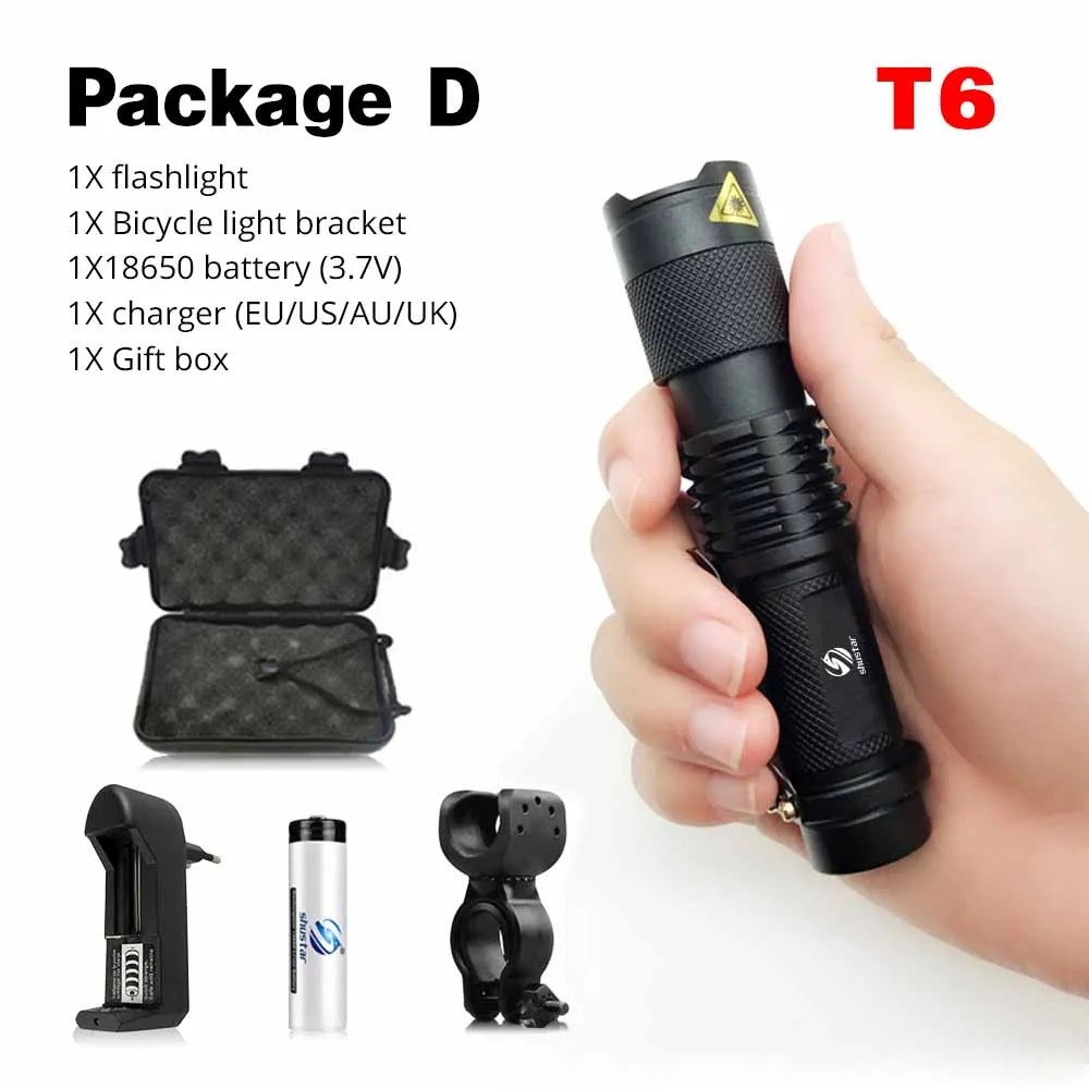 T6-Package D Водонепроницаемый велосипедный светильник 5 светильник ing mode велосипедный головной светильник s светодиодный светильник с поддержкой зума на 14500/18650 батарейках светильник для ночной езды ing - Цвет: T6-Package D