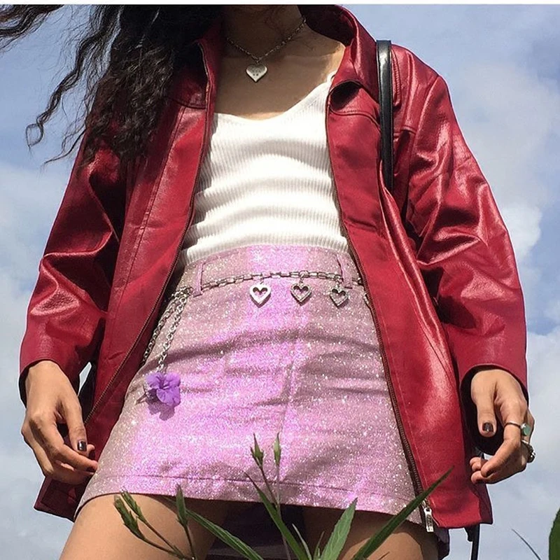 90s Vintage Kawaii Heart Waist Chain Cute Bling Night Club Disco Belt Harajuku Band Pant Accessory |