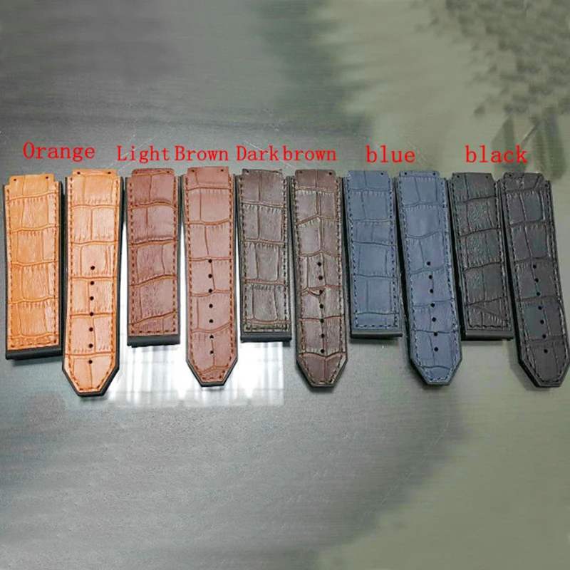 

Watch Accessories For Hublot Straps 25MM * 19MM * 22mm Black Blue / Orange Leather Rubber Strap For Men