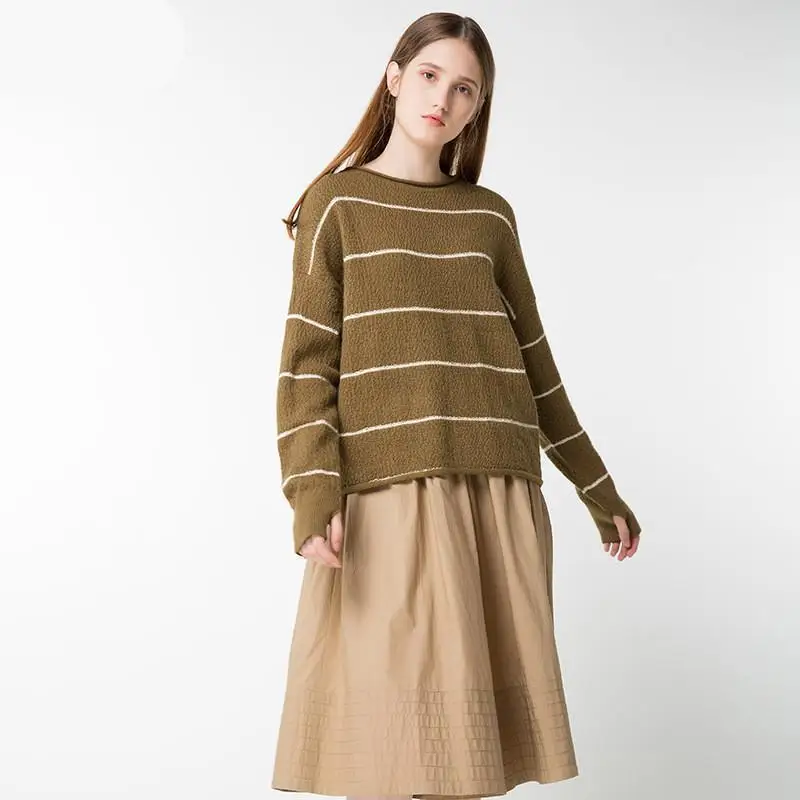 NFIVE Brand 2017 Women Thin Striped Sweaters Europe And America Winter New Long Sleeve Sweater Quality Loose Knitted Pullover | Женская