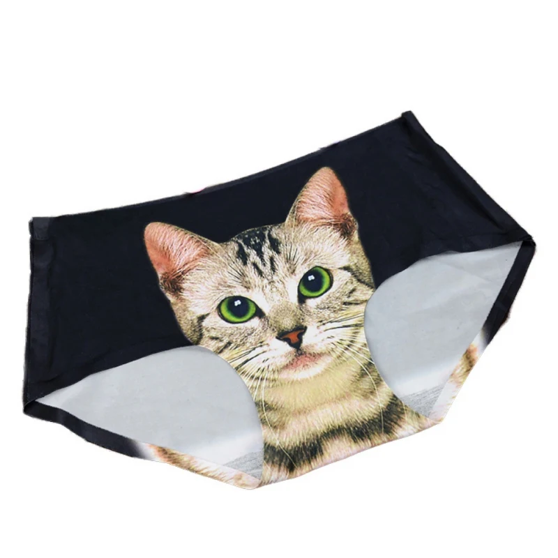 Сексуальные женские трусики Pussycat, смешное женское нижнее белье с 3D принтом кошки, бесшовные трусики для женщин, белое черное нижнее белье