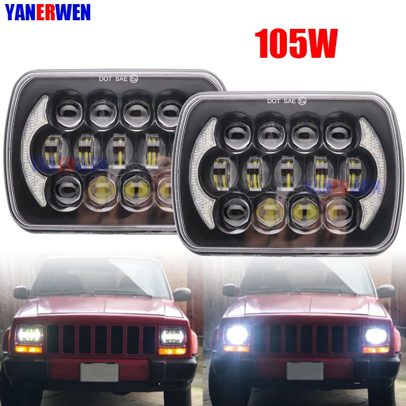 

105W 5x7 7x6 Inch High Low Beam Led Headlights with DRL for Jeep Wrangler YJ Cherokee XJ H6054 H5054 H6054LL 69822 6052 6053