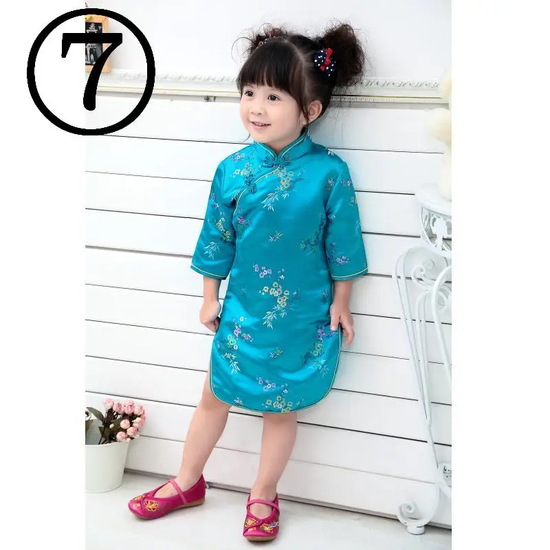 Plum Blue Baby Girl Dresses Chinese Spring Festival Children Clothes Girls One-Piece Cheongsam Kids Dress Chi-Pao Costumes Silk | Детская