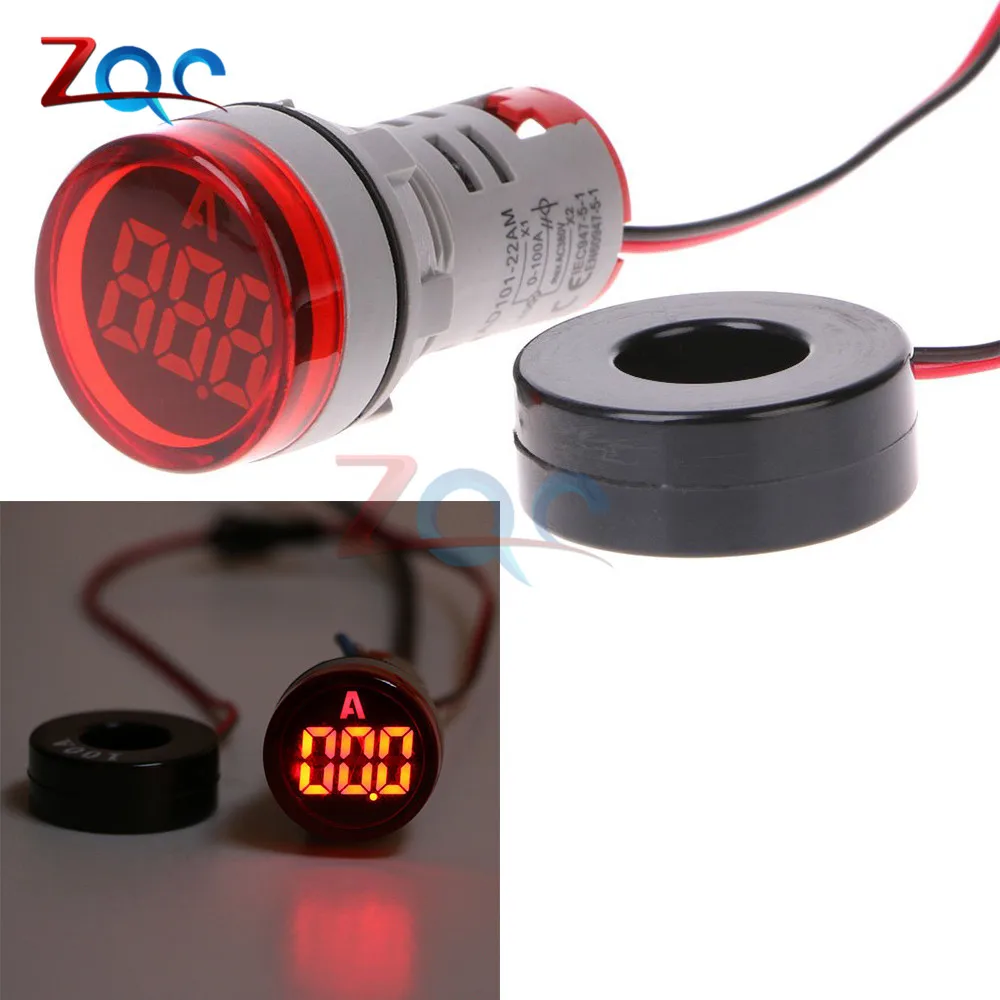 Красный AC220V 0-100A 22 мм цифровой дисплей Амперметр монитор Индикатор тока сигнальный светильник тестер измерительный Амперметр 220 В - Цвет: Красный