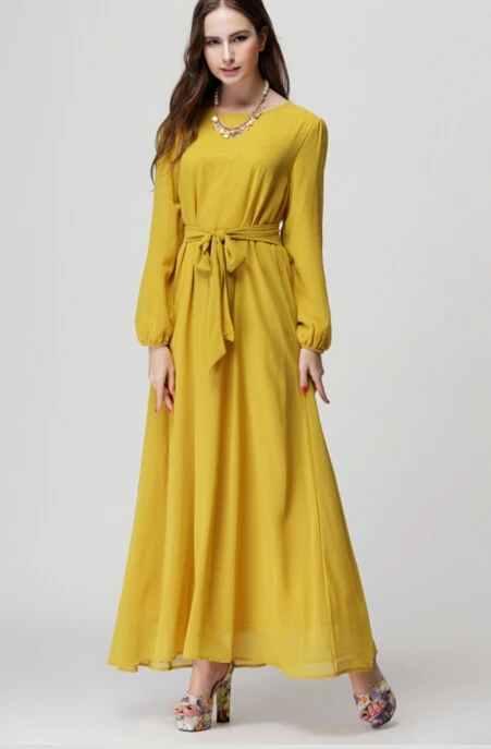 Бесплатная доставка мусульманский Стиль размера плюс Однотонная одежда круглый