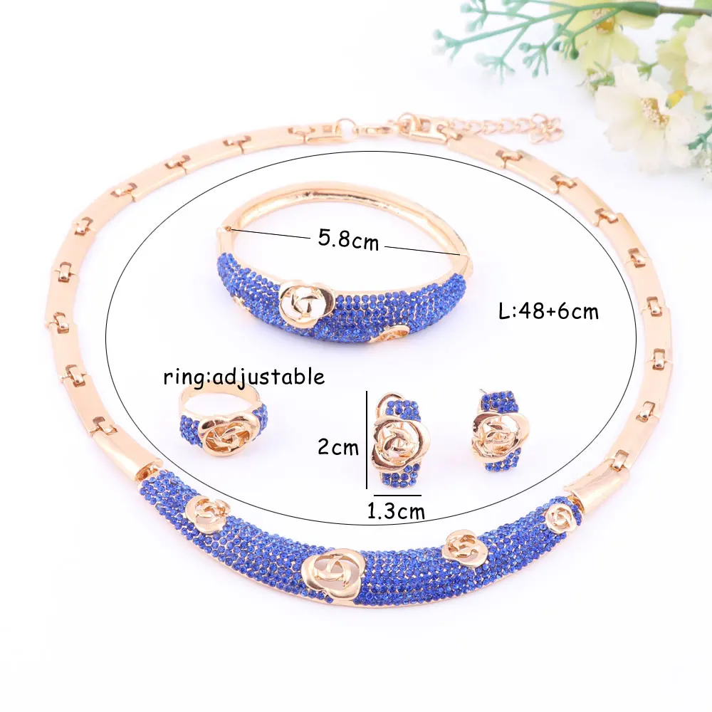 Африканские бусы Ювелирный Комплект для женщин Синий австрийский кристалл