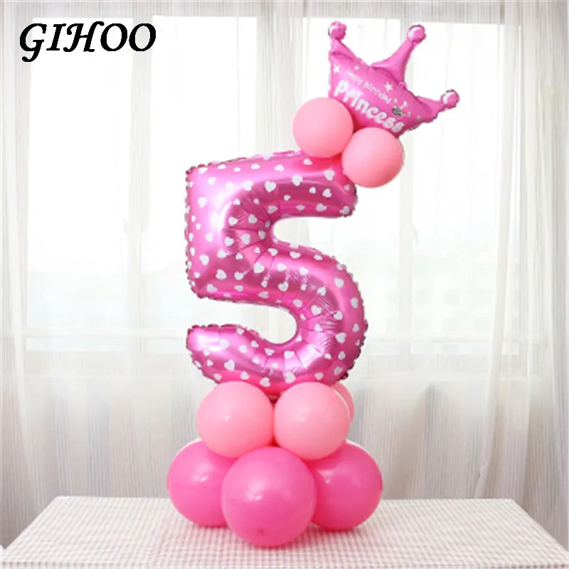 5 GIHOO 1 комплект, воздушные шары на день рождения, голубые, розовые, с цифрами, фольгированные шары на 1, 2, 3, 4, 5, 6, 7, 8, 9 лет, украшения на день рождения, Детские шары - Цвет: 5