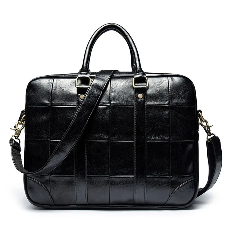 

Men's Leather Laptop Bag Office For Men Briefcase 14'' Computer Bag Plaid Handbags Man Business Shoulder Bag sac homme XA251ZC