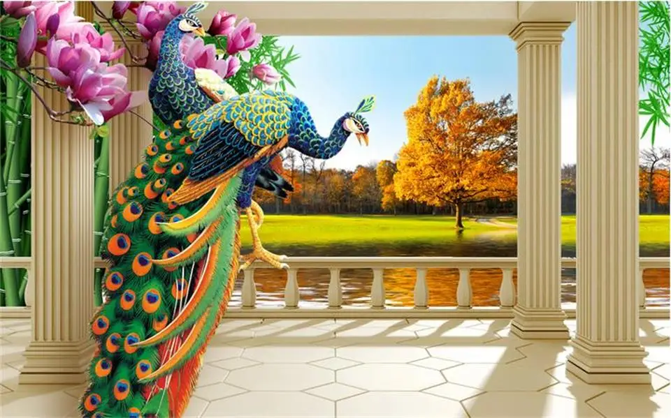 3d Custom photo mural wallpaper Peacock fortune tree setting wall decor painting murals for walls 3 d | Обустройство дома