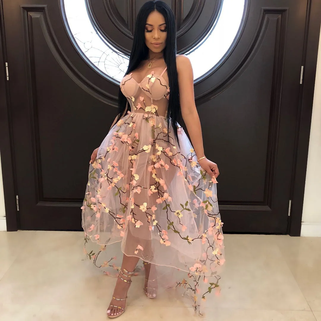 Женское шифоновое платье на бретелях Элегантное Длинное с цветочным принтом