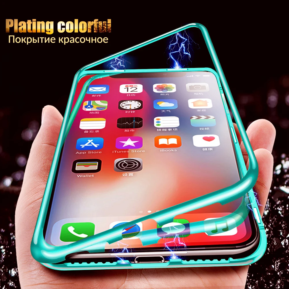 Роскошный Магнитный чехол для телефона для iPhone XS Max XR X 10, Магнитный чехол из закаленного стекла для iPhone 8, 7, 6, 6S Plus, Etui, чехол, аксессуары