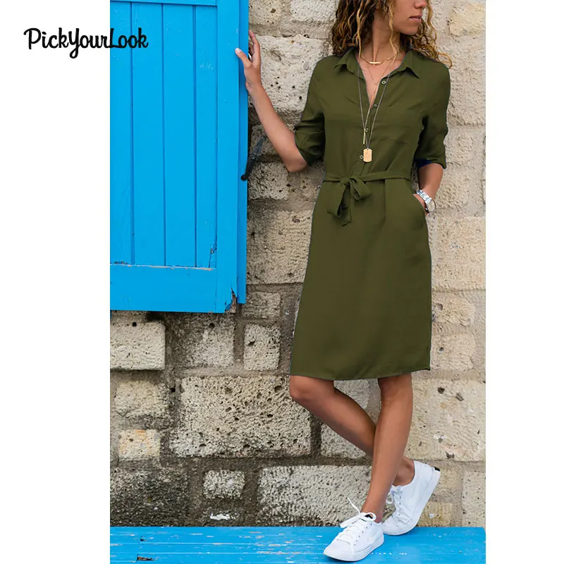 Pickyourlook платье-рубашка с v-образным вырезом женское повседневное уличное платье