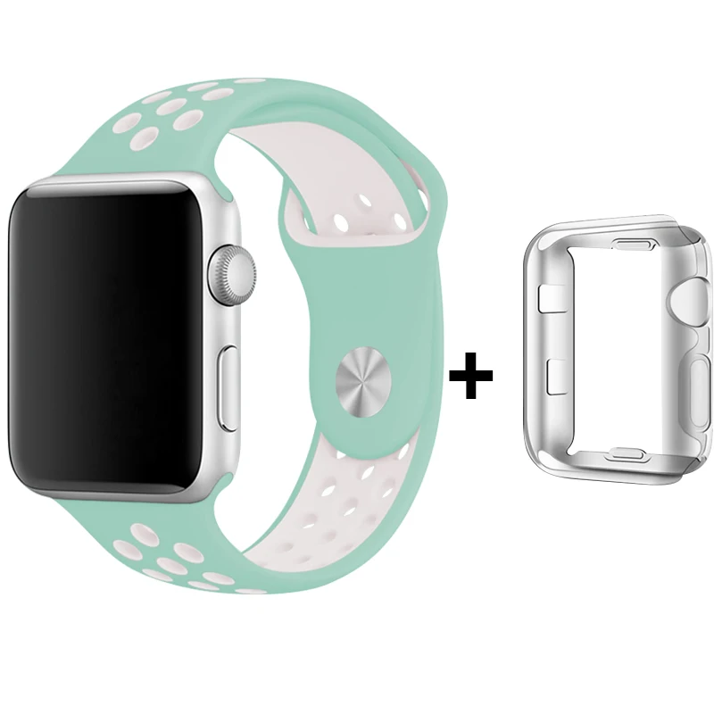 Черный/Вольт ремешок для часов для спортивного ремешка Nike 44 мм 40 мм Apple Watch 4 силиконовый браслет 42 мм 38 мм для Iphone Watch 2+ чехол - Band Color: Green with white