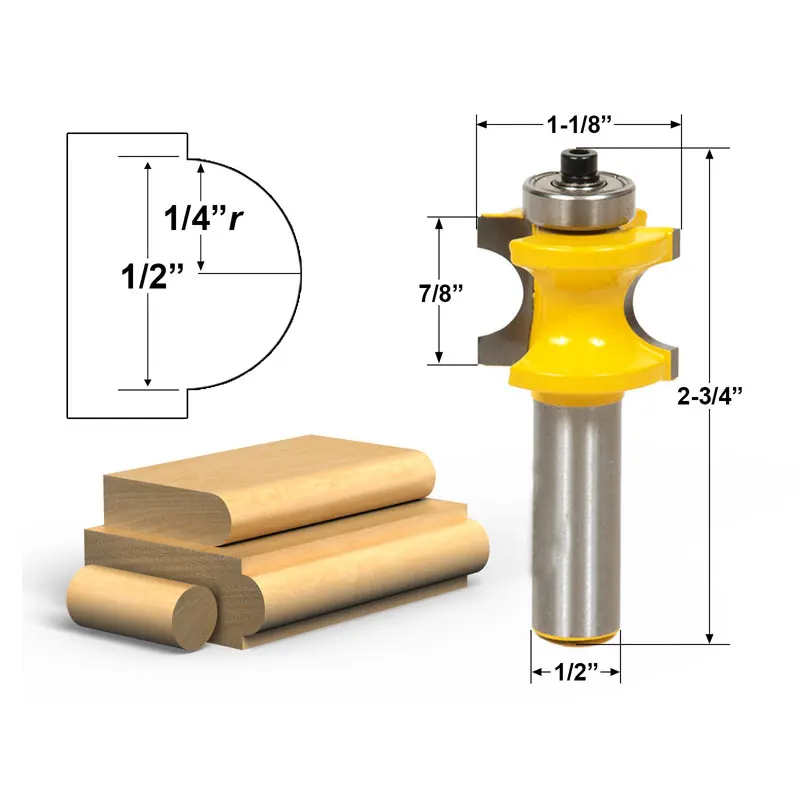 

1pcs Bullnose Router Bit 1/4"r - 1/2" Bead - 1/2" Shank