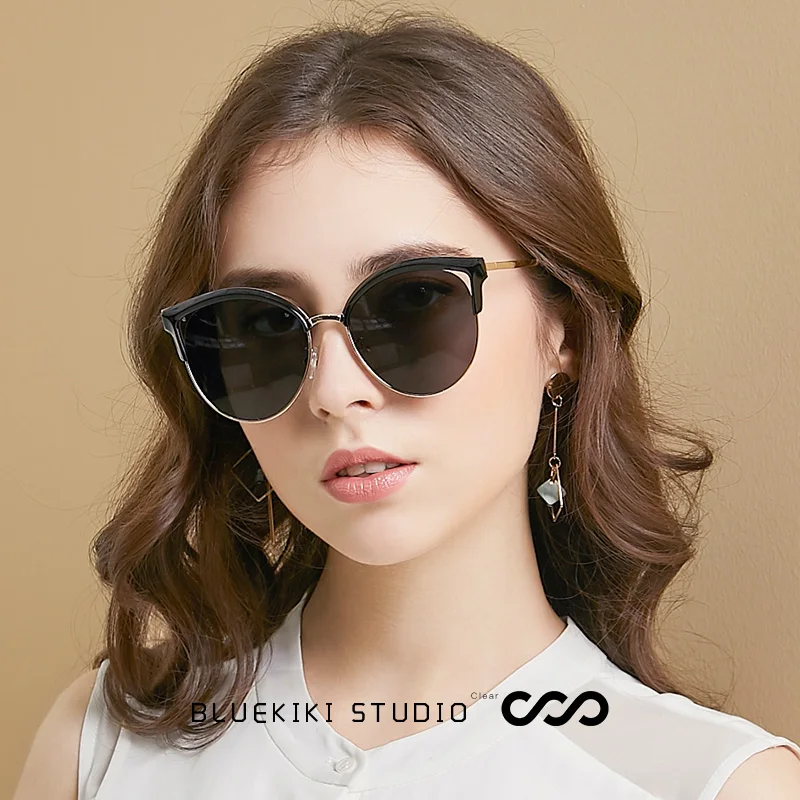 Женские винтажные солнцезащитные очки KIKI Cat Eye поляризационные черного цвета в