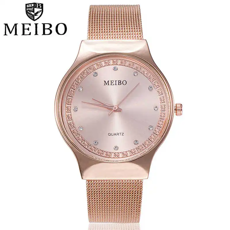 Часы MEIBO женские кварцевые аналоговые модные люксовые с браслетом из нержавеющей