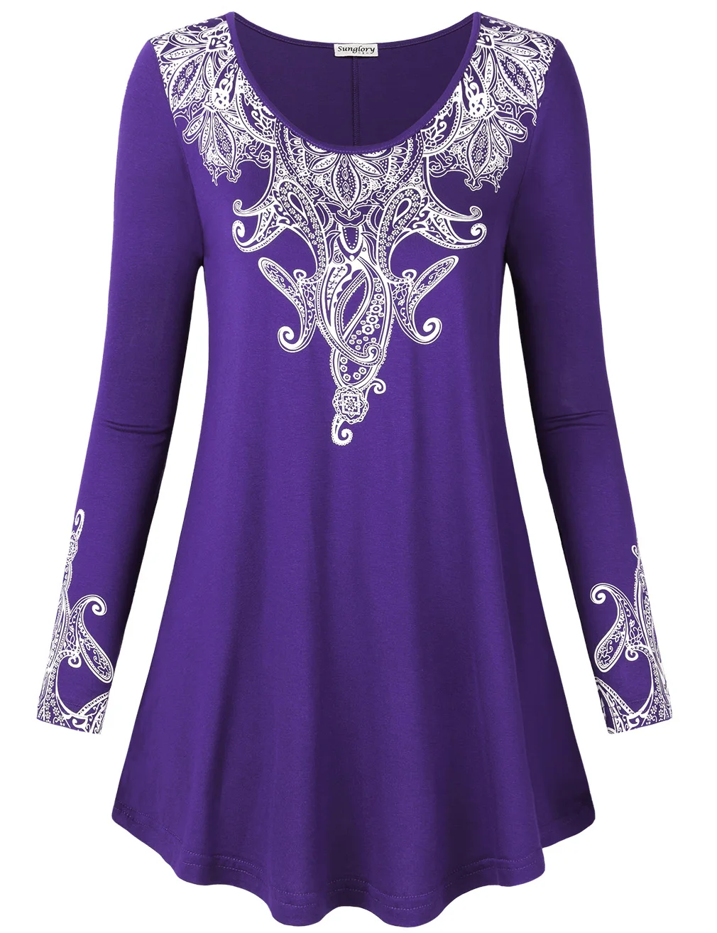 Женская мода цветочный узор с длинным рукавом Повседневные свободная Туника