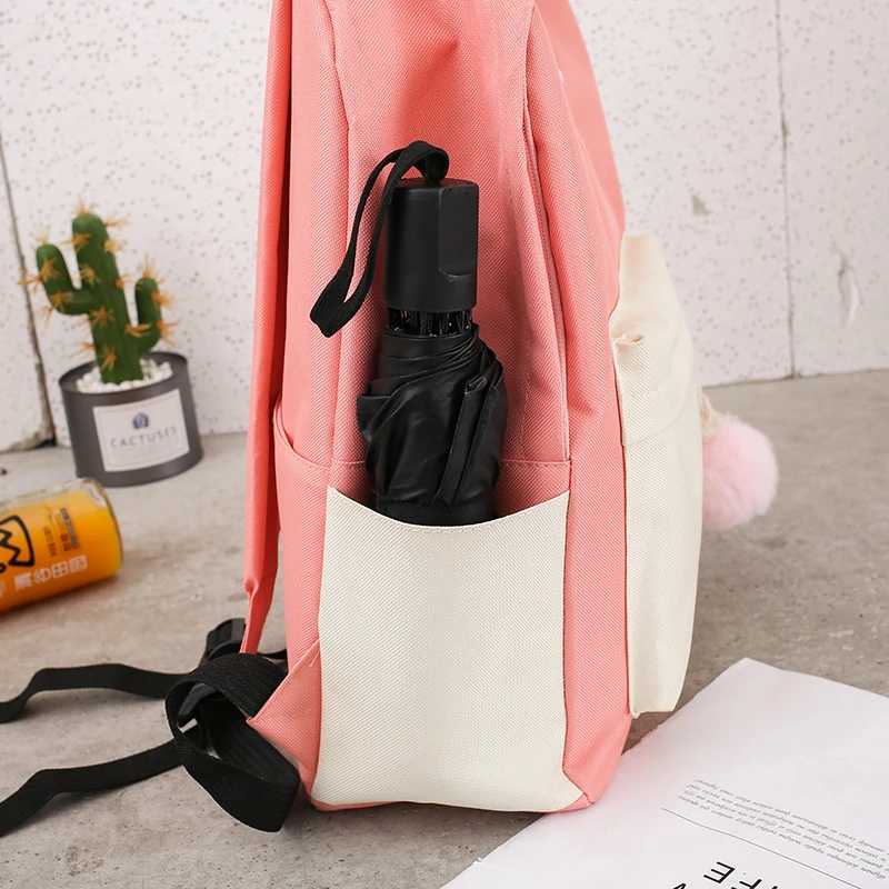 pink letter embroidery patchwork backpack womens backpack canvas bag shoulder school bags for girls ladies backpack purse set
