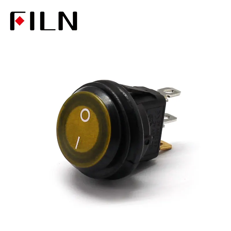 Round Yellow Filn мини вкл/выкл печать водонепроницаемый кулисный переключатель в 12v 220V IP67 освещение 6A 250vac кнопочный переключатель кулисный переключатель - Цвет: Round Yellow