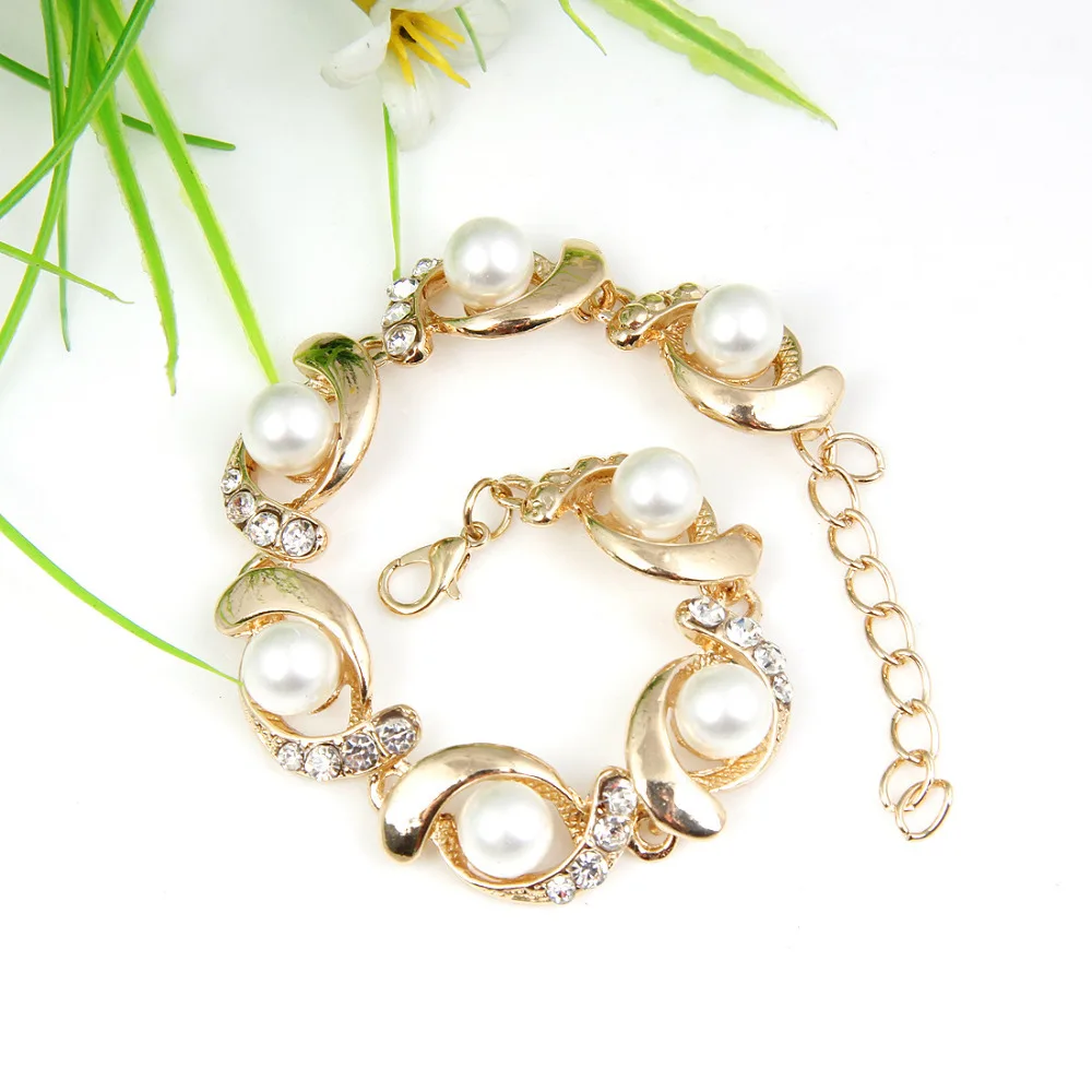 Hesiod Brand New Imitation Pearl Bracelet Women Fashion Trendy Gold Silver Color Chain Crystal Alloy Adjustable| |
