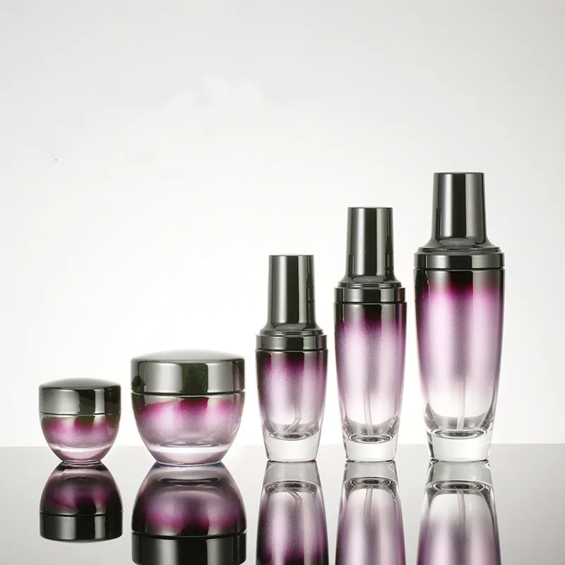 100ml 50ml 30ml 20ml Pearlescent Purple Gradient Glass Empty Bottle  Cosmetic Set Packaging Container Emulsion spray press pump