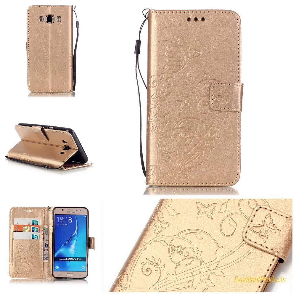 Тиснением Цветы и бабочки Флип кожаный чехол для samsung J5 2016 J510 Coque Бумажник Обложка