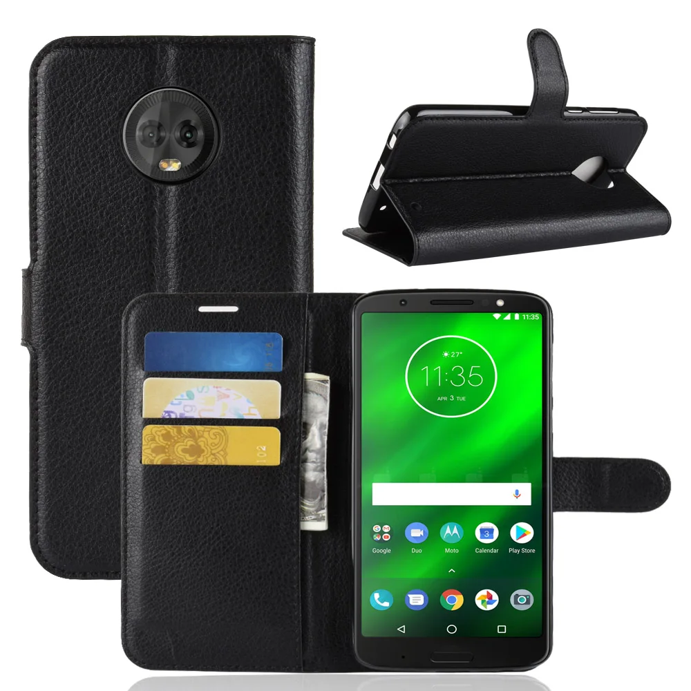 Роскошный кожаный флип-чехол baisxst для MOTO G6 Plus чехол-книжка с подставкой чехол