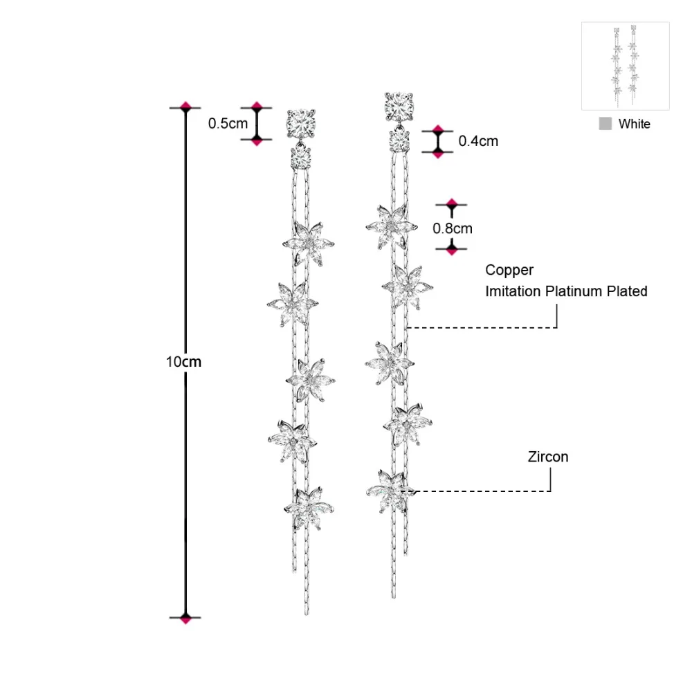 Женские титановые серьги Neoglory подвески в форме цветка с цирконом модные