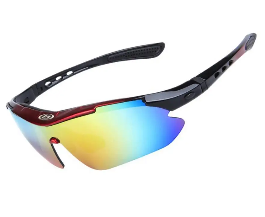 red black UV400, мотоциклетные, велосипедные, женские, мужские, спортивные очки, набор, поляризационные, лыжные очки, Oculos, очки, солнцезащитные очки для рыбалки, велосипеда, 5 линз - Цвет: red black