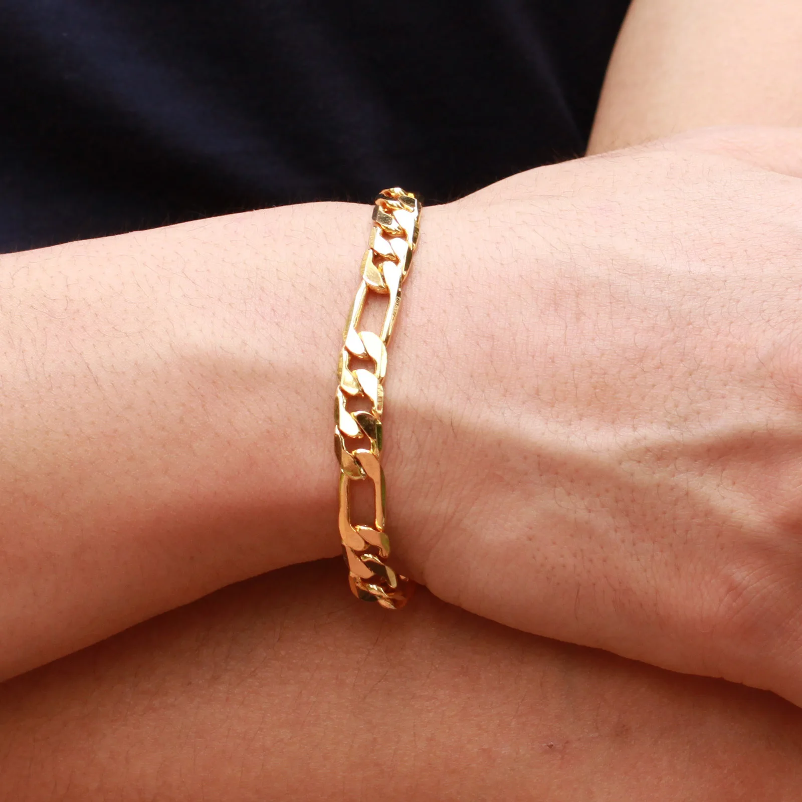 

Fashion Personality Men's Curb Chain Golden Color Link Luxurious Bracelet LXH