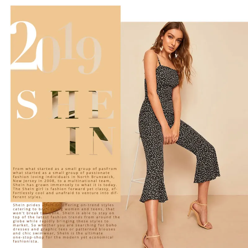 SHEIN Цветочный Комбинезон С Оборкой Женский Летний Богемный Комбинезон На Бретелях С Высокой Талией