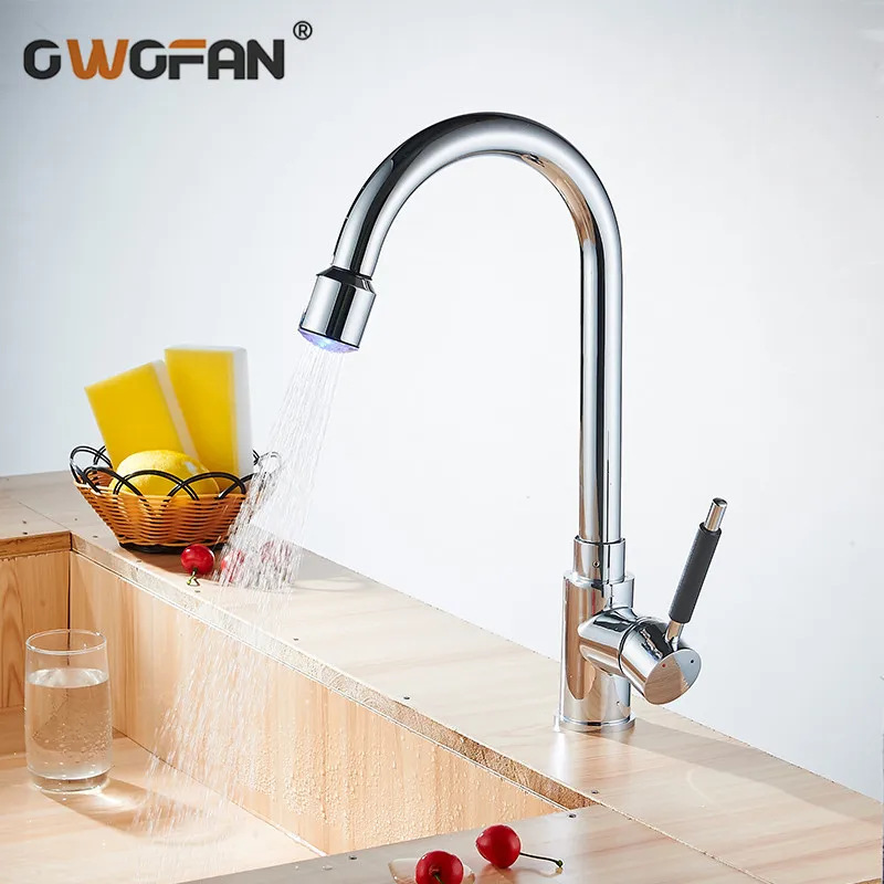 

New 360 Swivel Spout Led Kitchen Faucet Modern Pull Down Sink Faucets Chrome Finish Deck Mounted Single Handle Mixer Tap N22-021