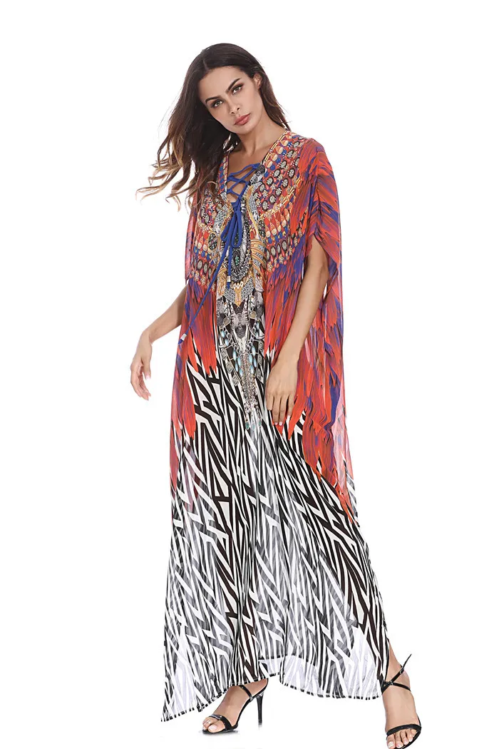 2018 Summer New Women 's Party Elegant High Quality Sexy Loose Dress Chiffon Print | Женская одежда