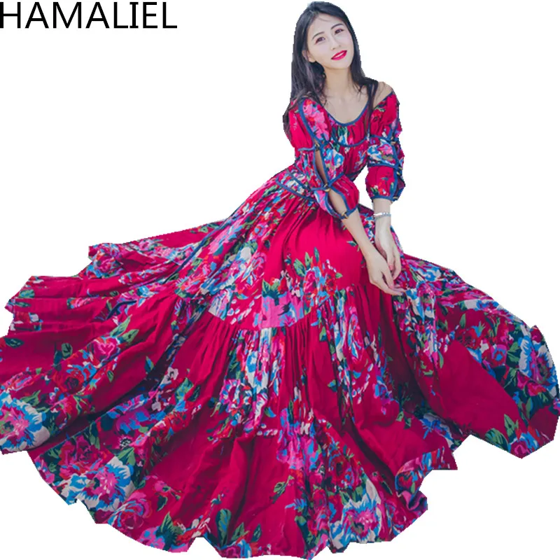 Женское длинное платье с цветочным принтом HAMALIEL винтажное в этническом стиле