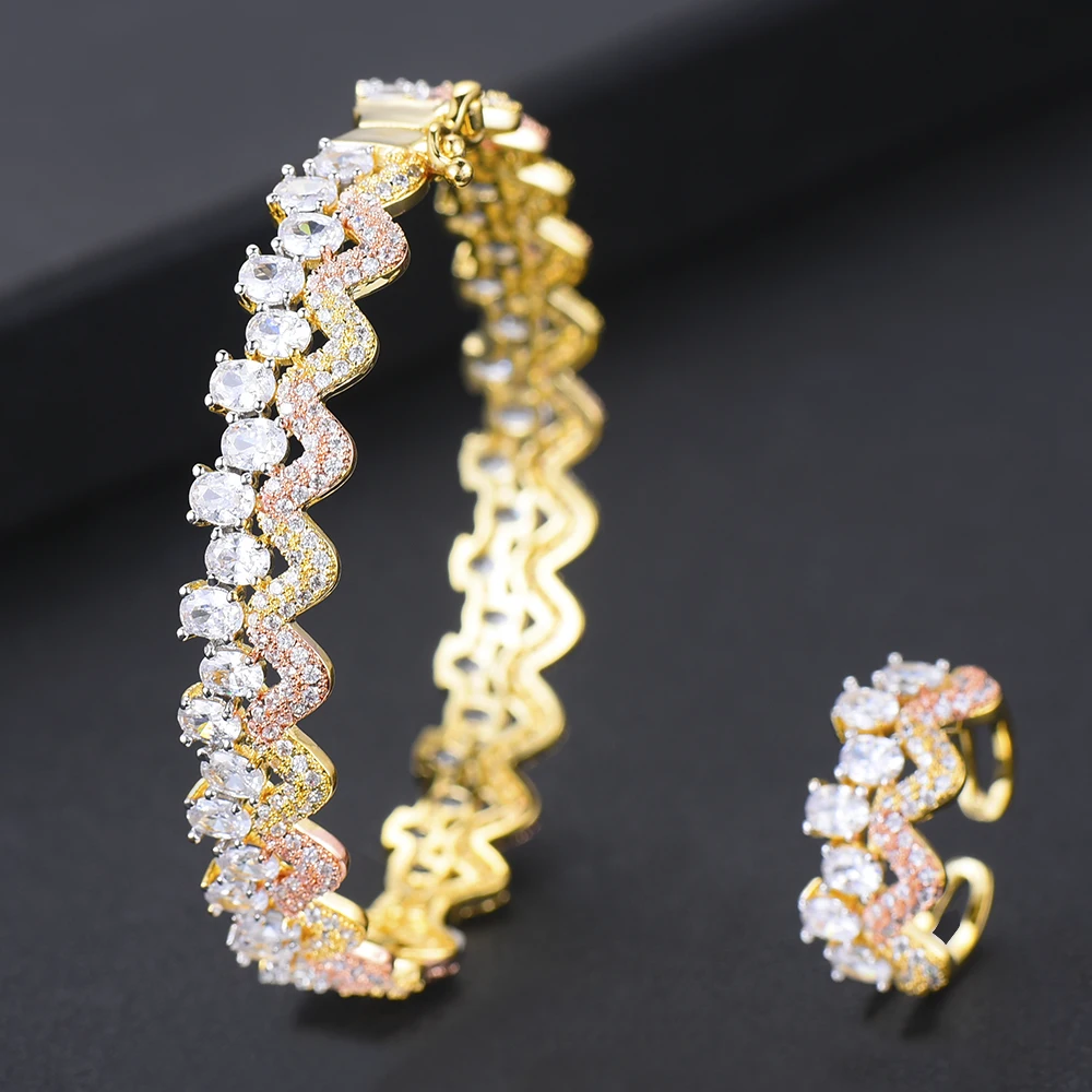 Godki роскошный волнистый Африканский браслет кольцо набор украшений для женщин