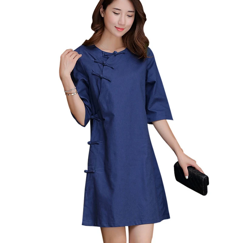 Женская блузка Cheong sam однотонная с о образным вырезом на кнопках ручной работы|long