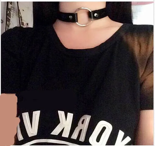 Новинка 2015 Черный панк готический Заклепки Кожаный бандаж кольцо чокер