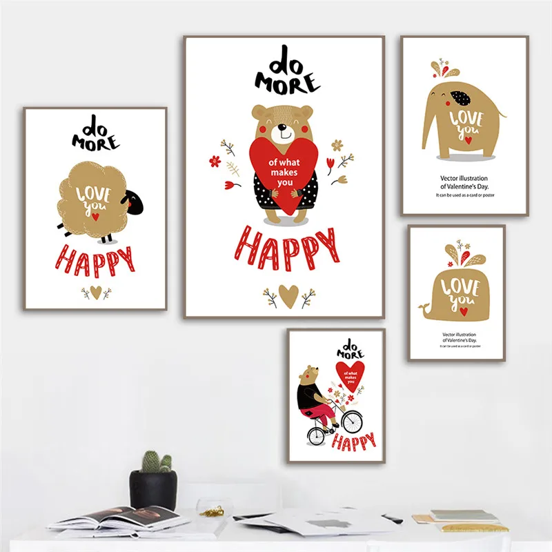 Прекрасный мультфильм животных милые домашний декор Принт плакат Скандинавская