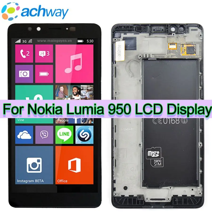 

Tested For 5.2" Microsoft Nokia Lumia 950 LCD Display Touch Screen Digitizer Assembly Replacement With Frame For Nokia 950 LCD