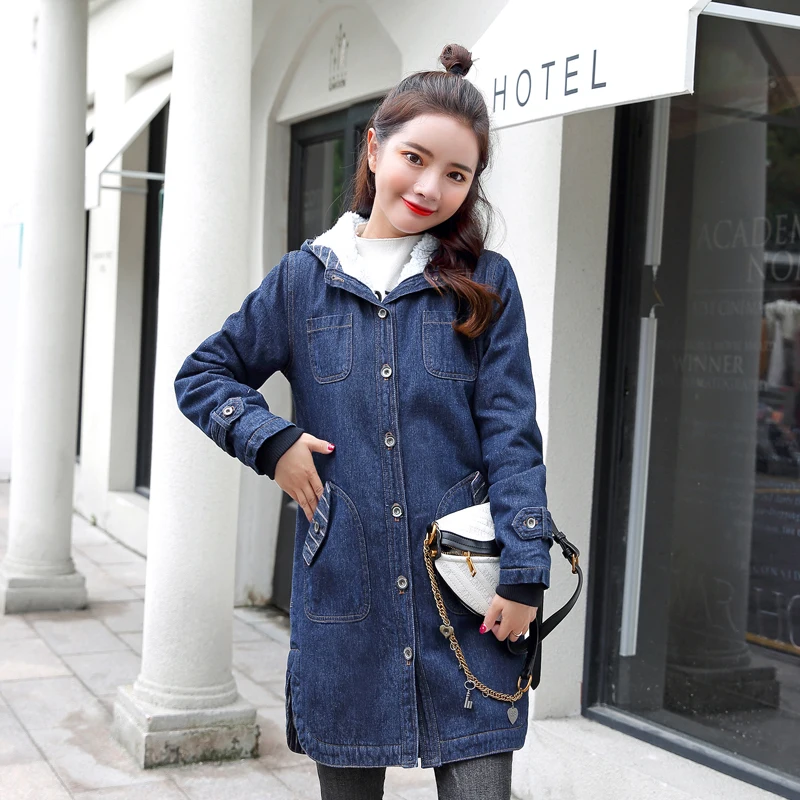 Женская джинсовая куртка из овечьей шерсти с капюшоном и длинными рукавами |