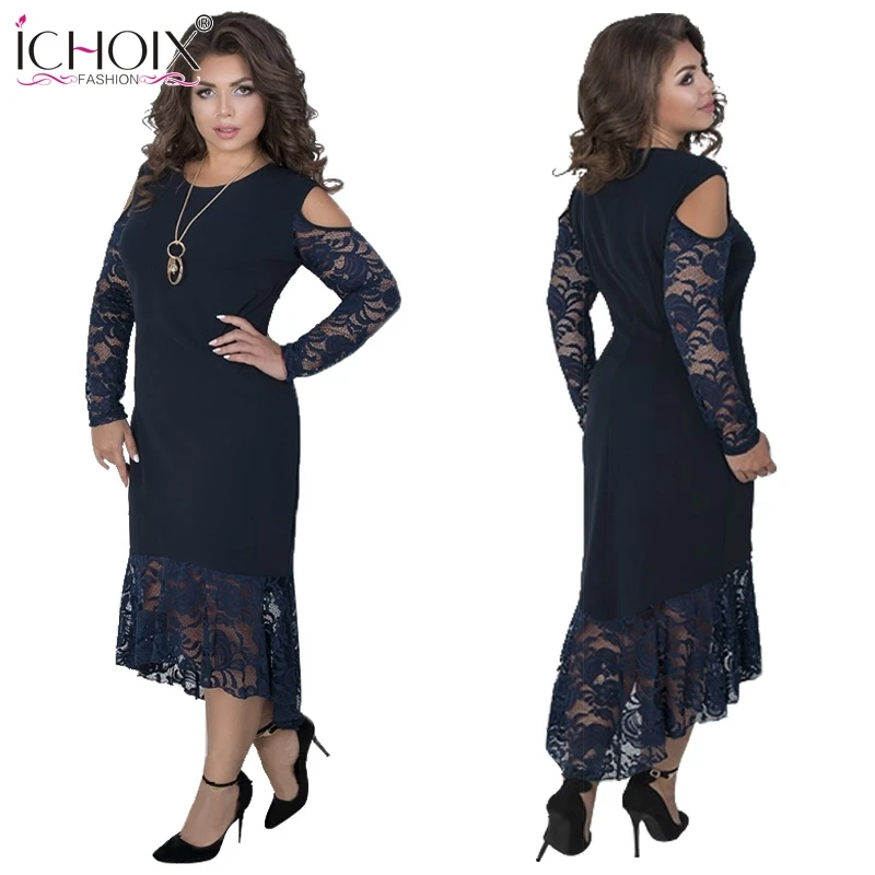 

5xl 6XL Elegant lace Dresses 2019 Spring New Plus Size Sexy Bodycon Dress Long Sleeve Off Shoulder Women Winter Dress Big Size