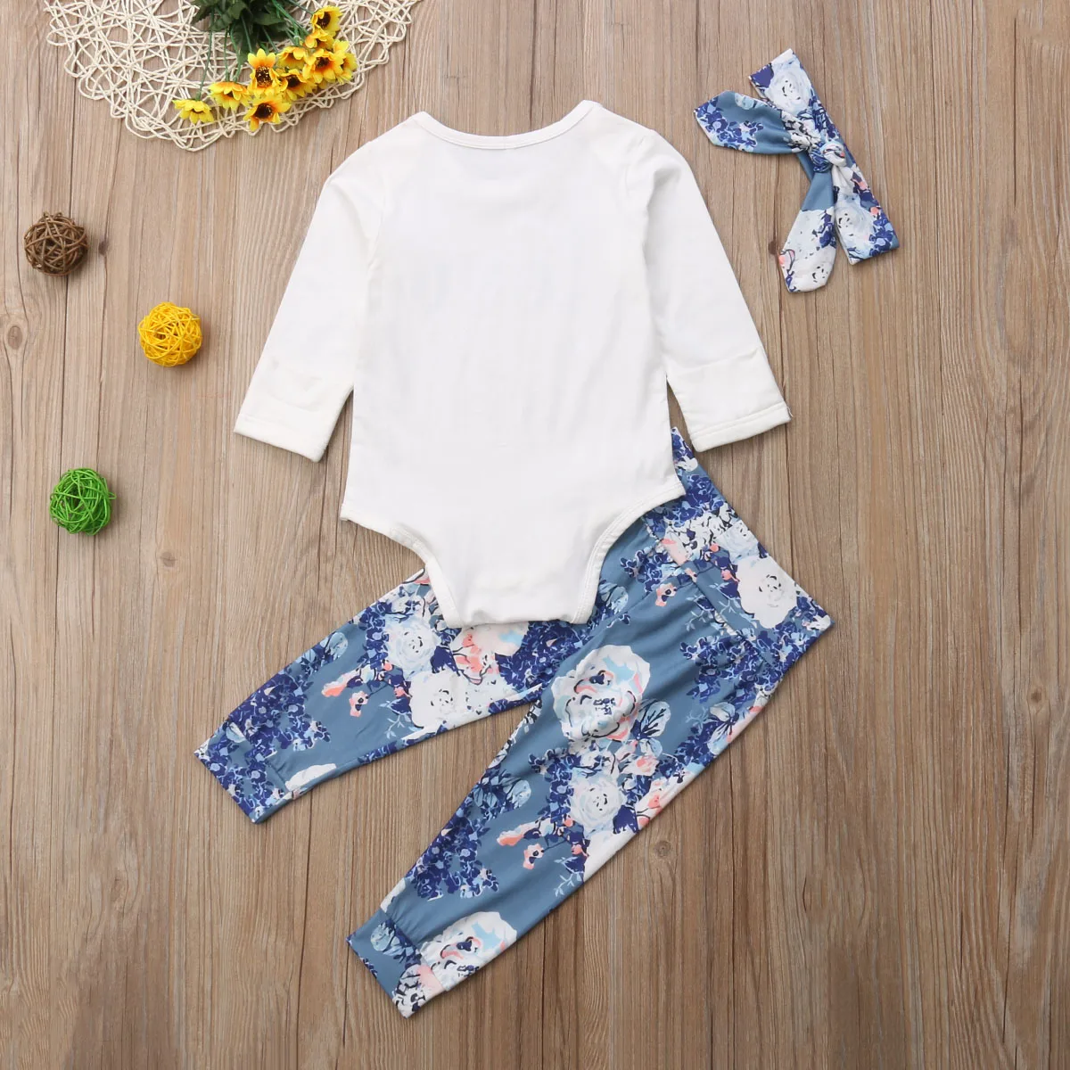 Newborn Baby Girls Boys Clothing Tops Romper Floral Pants Headbands Fall Cotton Outfit Set Clothes 0-24M | Детская одежда и обувь