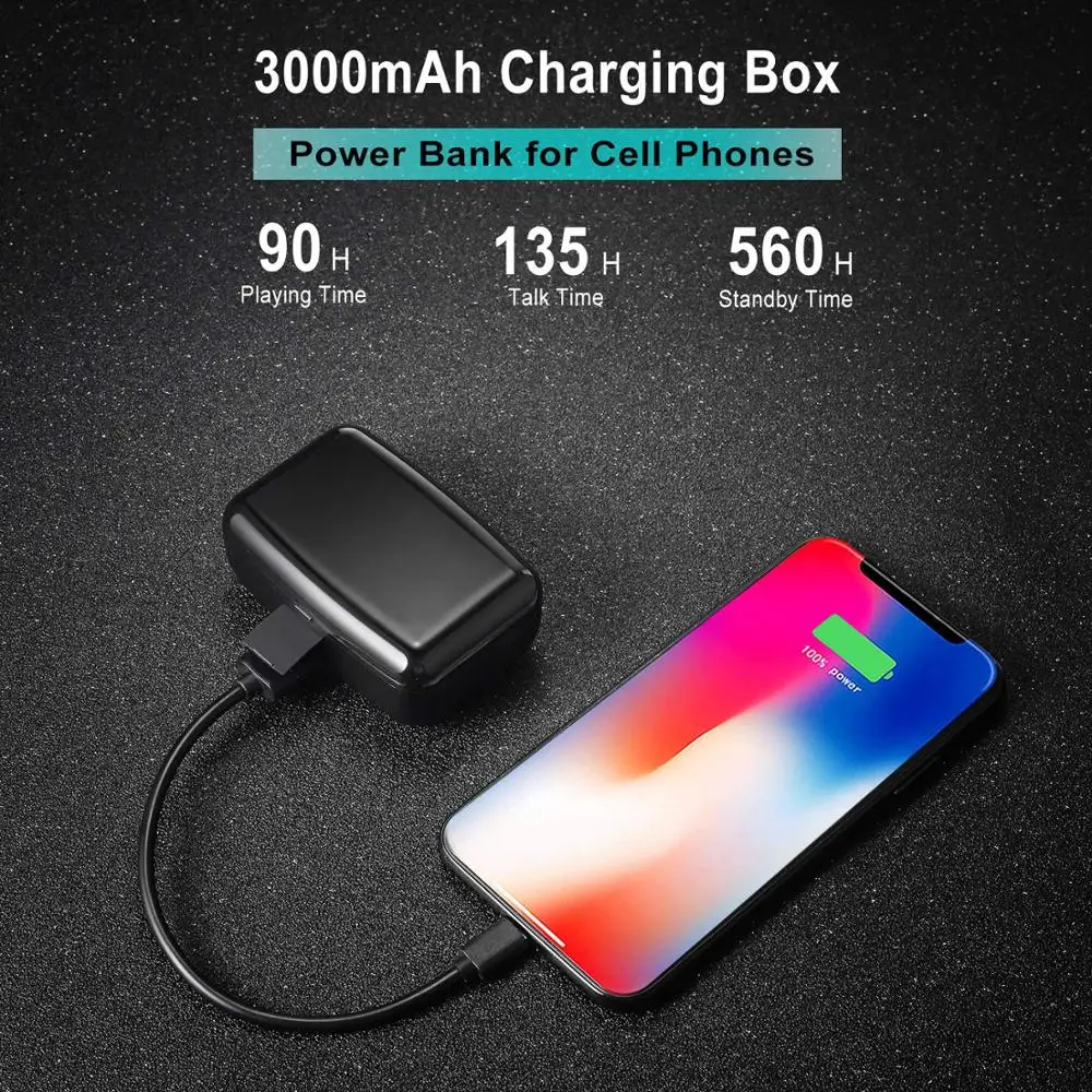 TWS True беспроводные Bluetooth наушники 5 0 дюйма гарнитура с микрофоном и 3000 мАч