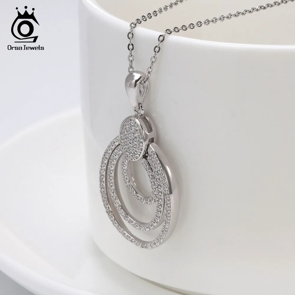ORSA JEWELS Настоящее серебро 925 пробы ожерелья женские капли воды кулон AAA кубический